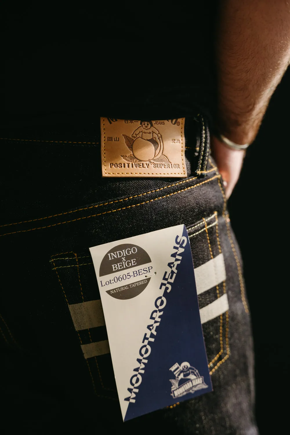 0605-BESP - 18oz Heavy Indigo/Beige Selvedge with Beige Battle Stripes - Natural Tapered