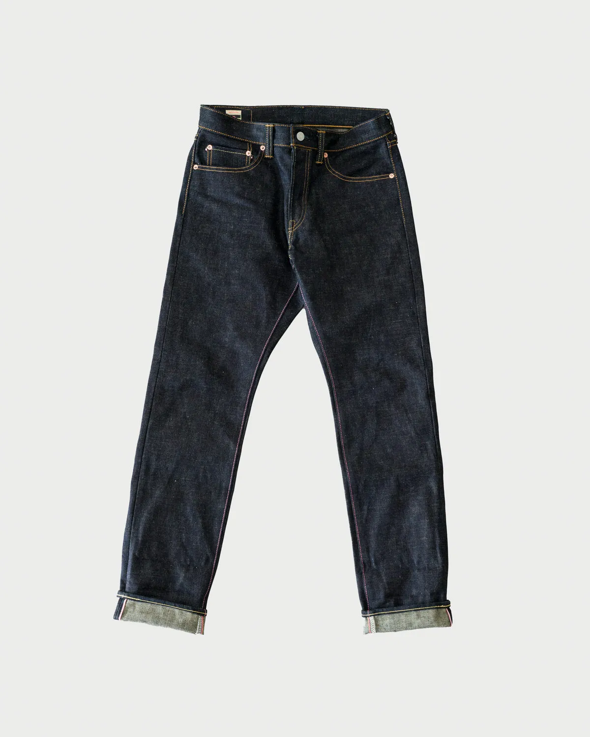 0605-BESP - 18oz Heavy Indigo/Beige Selvedge with Beige Battle Stripes - Natural Tapered