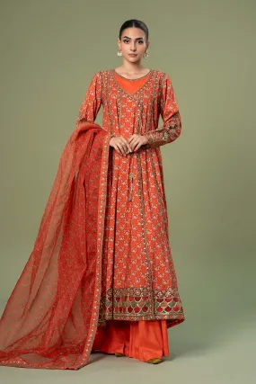 3 Piece Embroidered Linen Suit | DW-W24-128