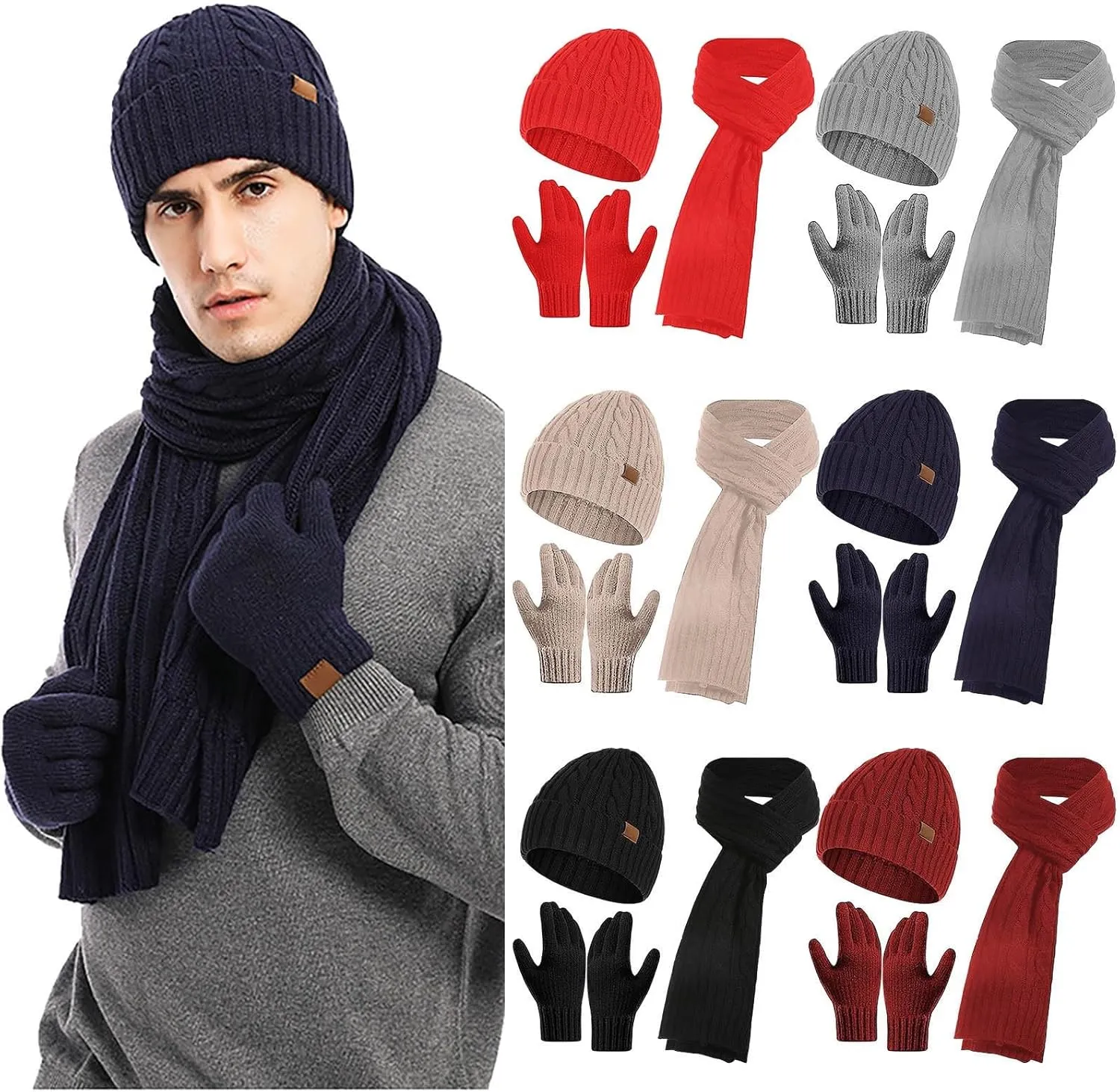 3Pcs Winter Hat Scarf and Glove for Women Knit Beanie Hat Neck Warm Scarf Set Cap Winter Sets for Women