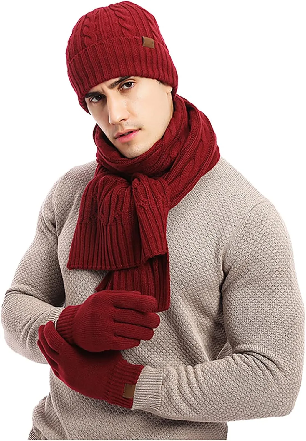 3Pcs Winter Hat Scarf and Glove for Women Knit Beanie Hat Neck Warm Scarf Set Cap Winter Sets for Women