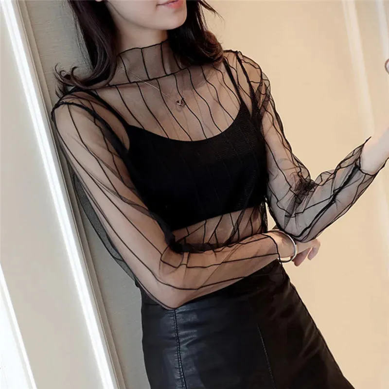Adaline - Elegant See-Through Mesh Lace Blouse for Women