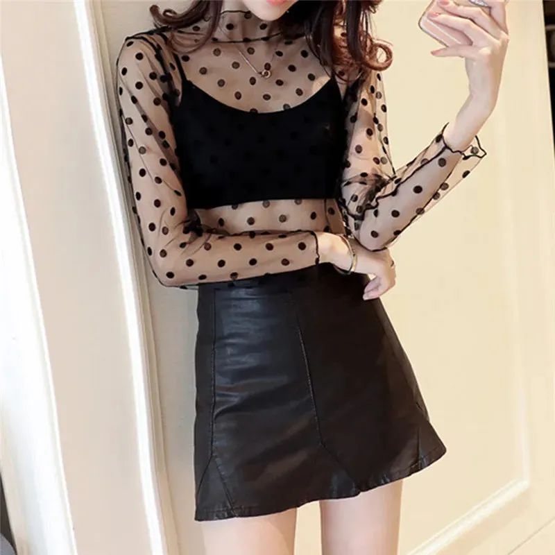 Adaline - Elegant See-Through Mesh Lace Blouse for Women