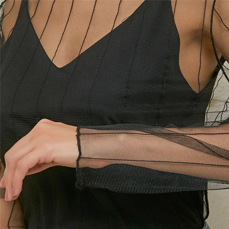 Adaline - Elegant See-Through Mesh Lace Blouse for Women