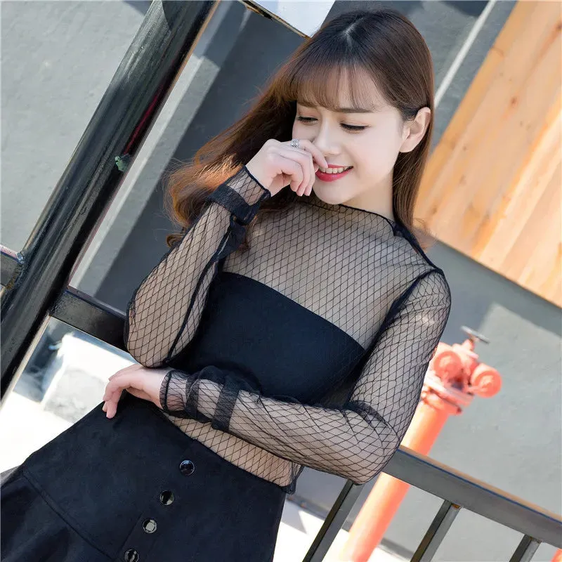 Adaline - Elegant See-Through Mesh Lace Blouse for Women