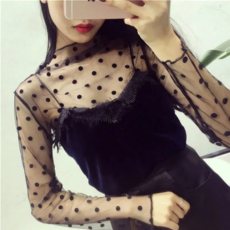 Adaline - Elegant See-Through Mesh Lace Blouse for Women