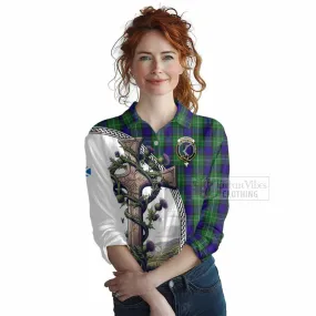 Alexander Tartan Women's Casual Shirt with Family Crest and St. Andrew's Cross Accented by Thistle Vines