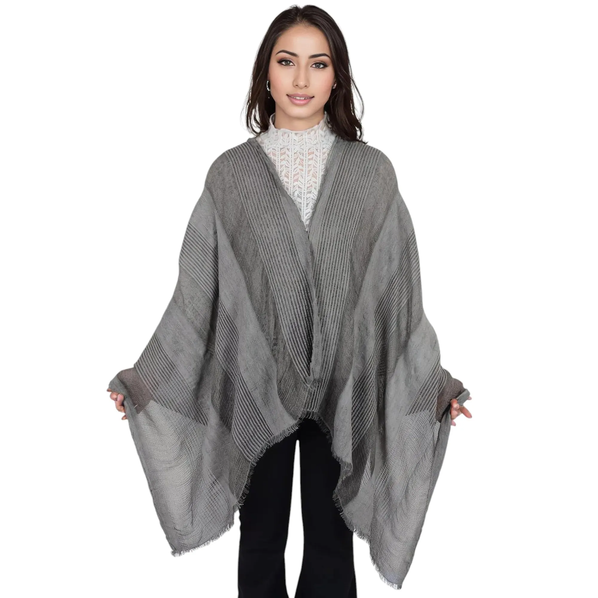 Anna-Kaci Vintage Textured Striped Scarf Lightweight Fringed Soft Warm Wrap Shawls for Women