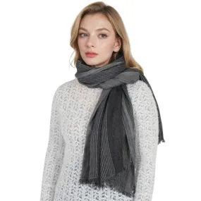 Anna-Kaci Vintage Textured Striped Scarf Lightweight Fringed Soft Warm Wrap Shawls for Women