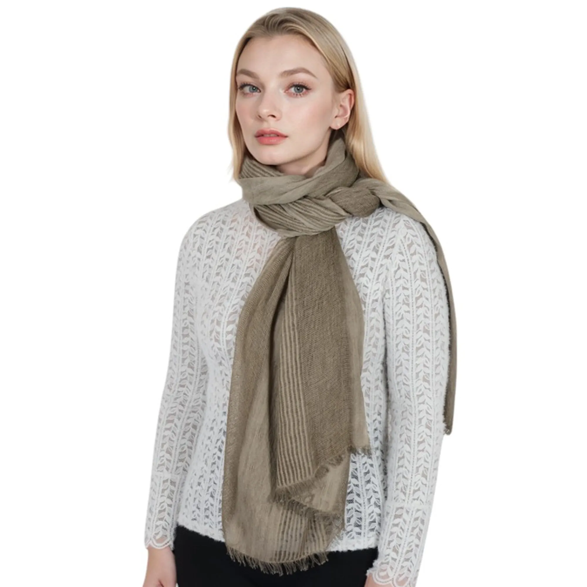 Anna-Kaci Vintage Textured Striped Scarf Lightweight Fringed Soft Warm Wrap Shawls for Women