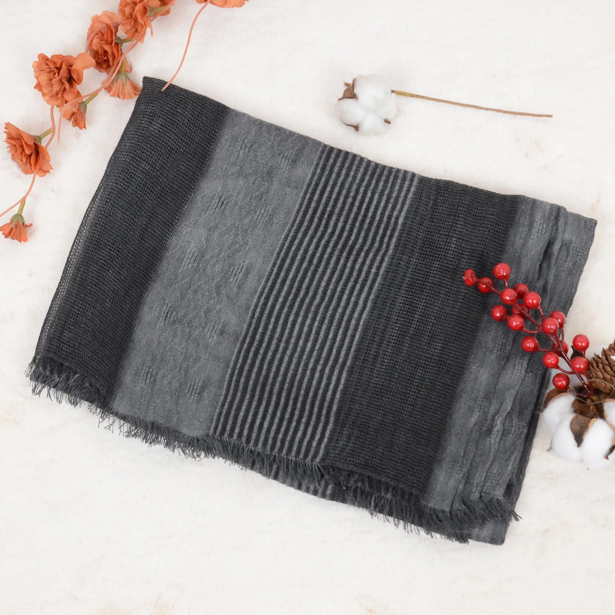 Anna-Kaci Vintage Textured Striped Scarf Lightweight Fringed Soft Warm Wrap Shawls for Women