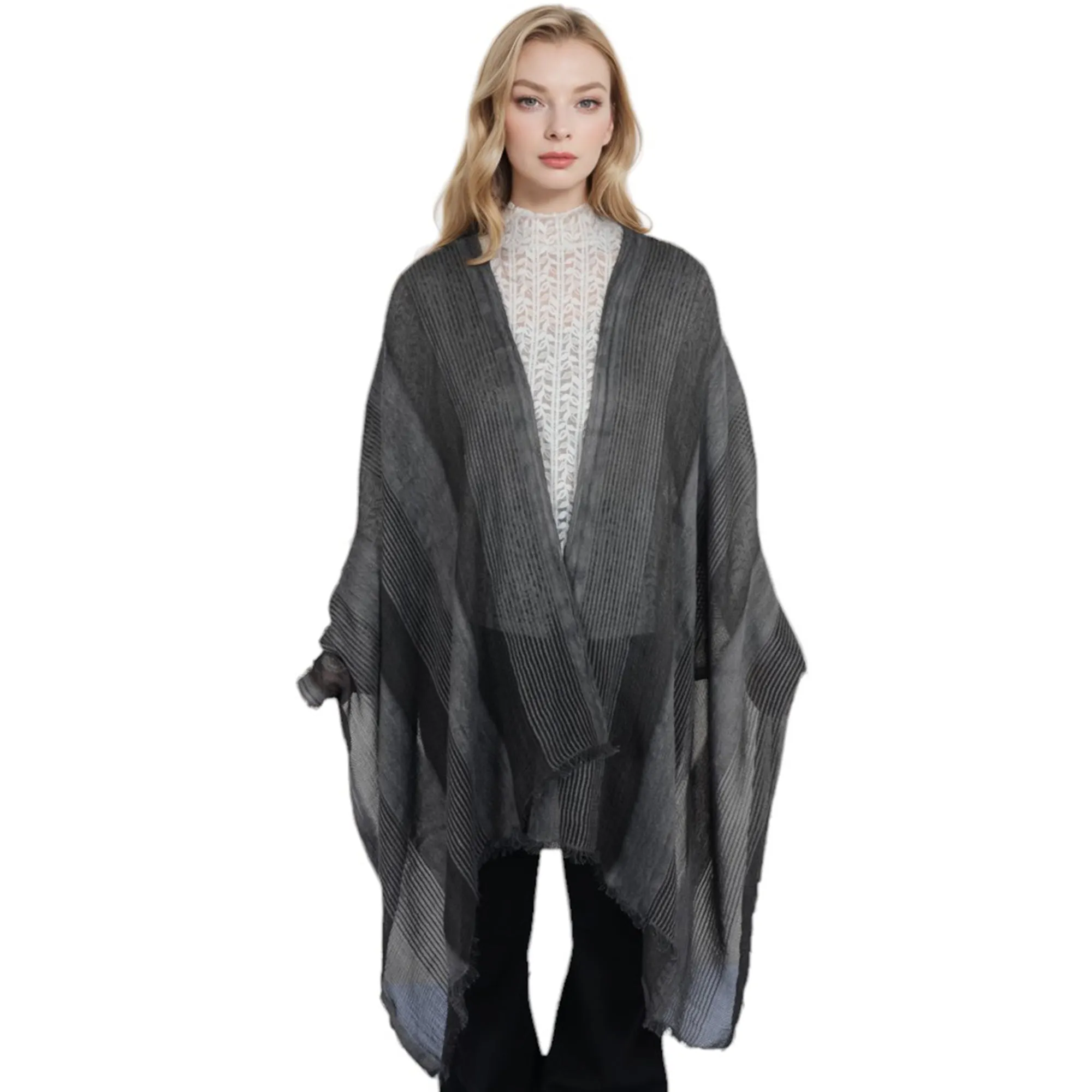 Anna-Kaci Vintage Textured Striped Scarf Lightweight Fringed Soft Warm Wrap Shawls for Women
