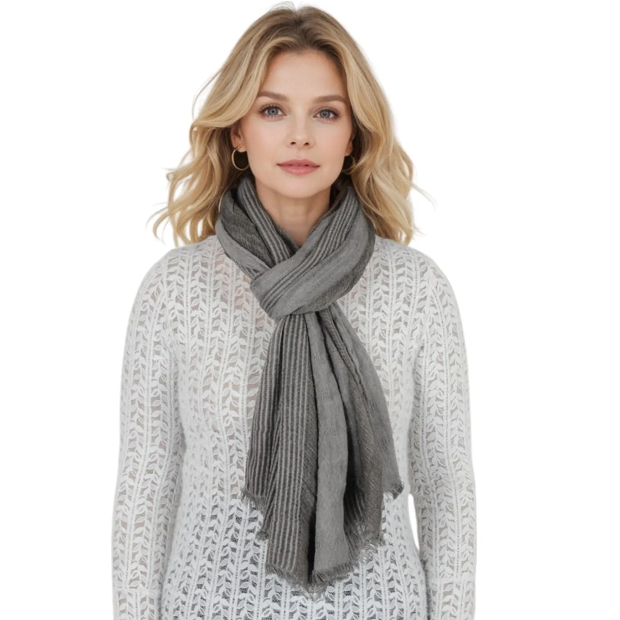 Anna-Kaci Vintage Textured Striped Scarf Lightweight Fringed Soft Warm Wrap Shawls for Women
