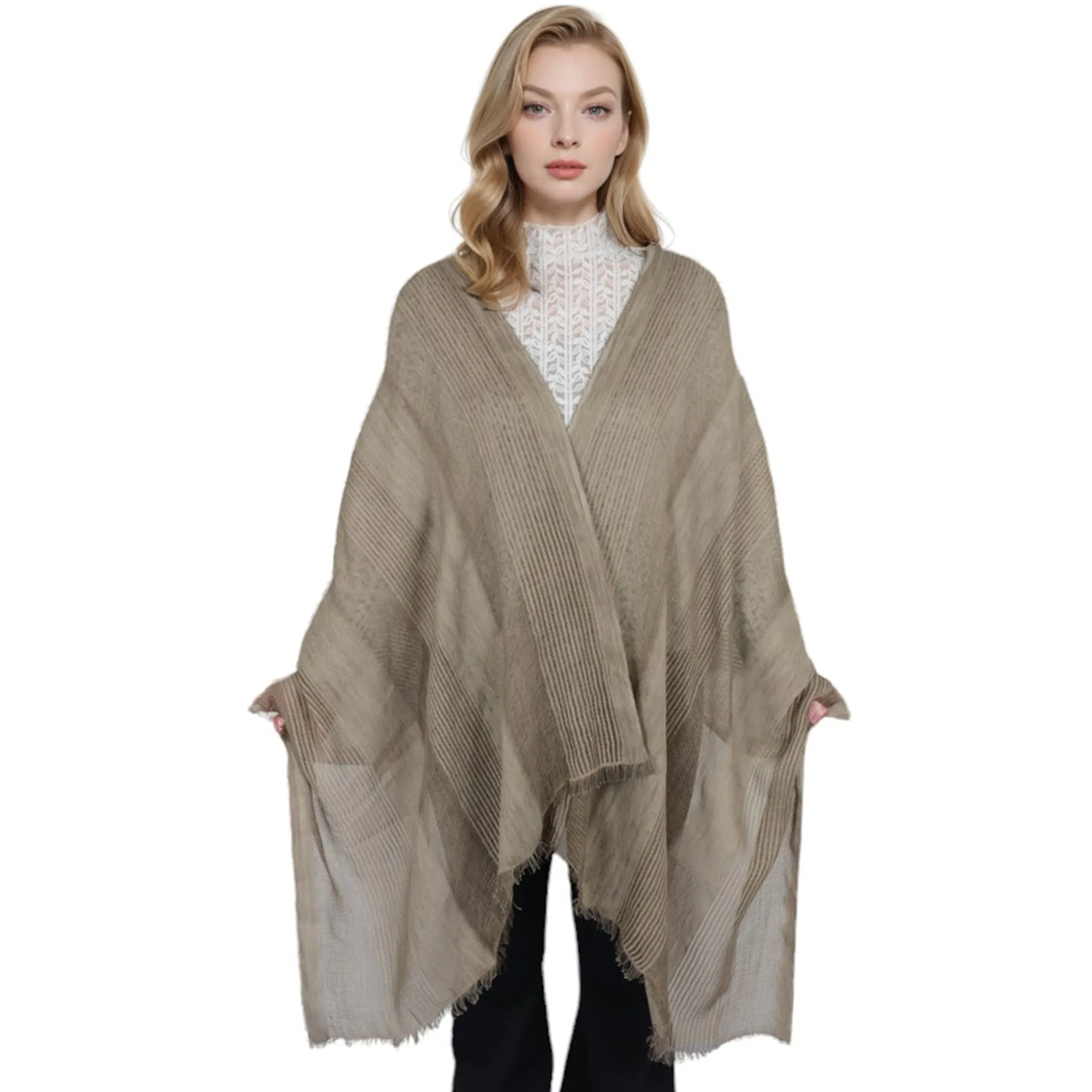 Anna-Kaci Vintage Textured Striped Scarf Lightweight Fringed Soft Warm Wrap Shawls for Women