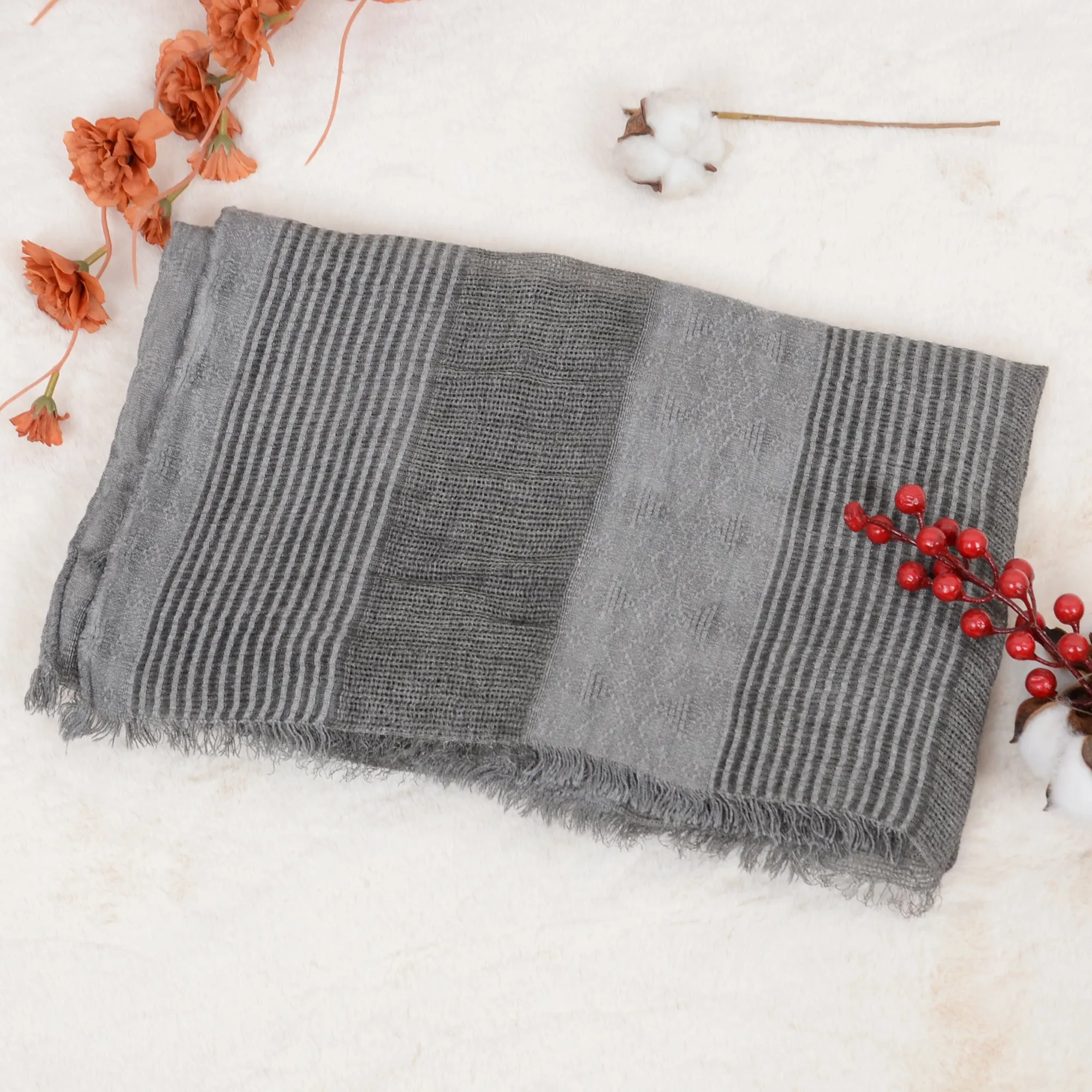 Anna-Kaci Vintage Textured Striped Scarf Lightweight Fringed Soft Warm Wrap Shawls for Women