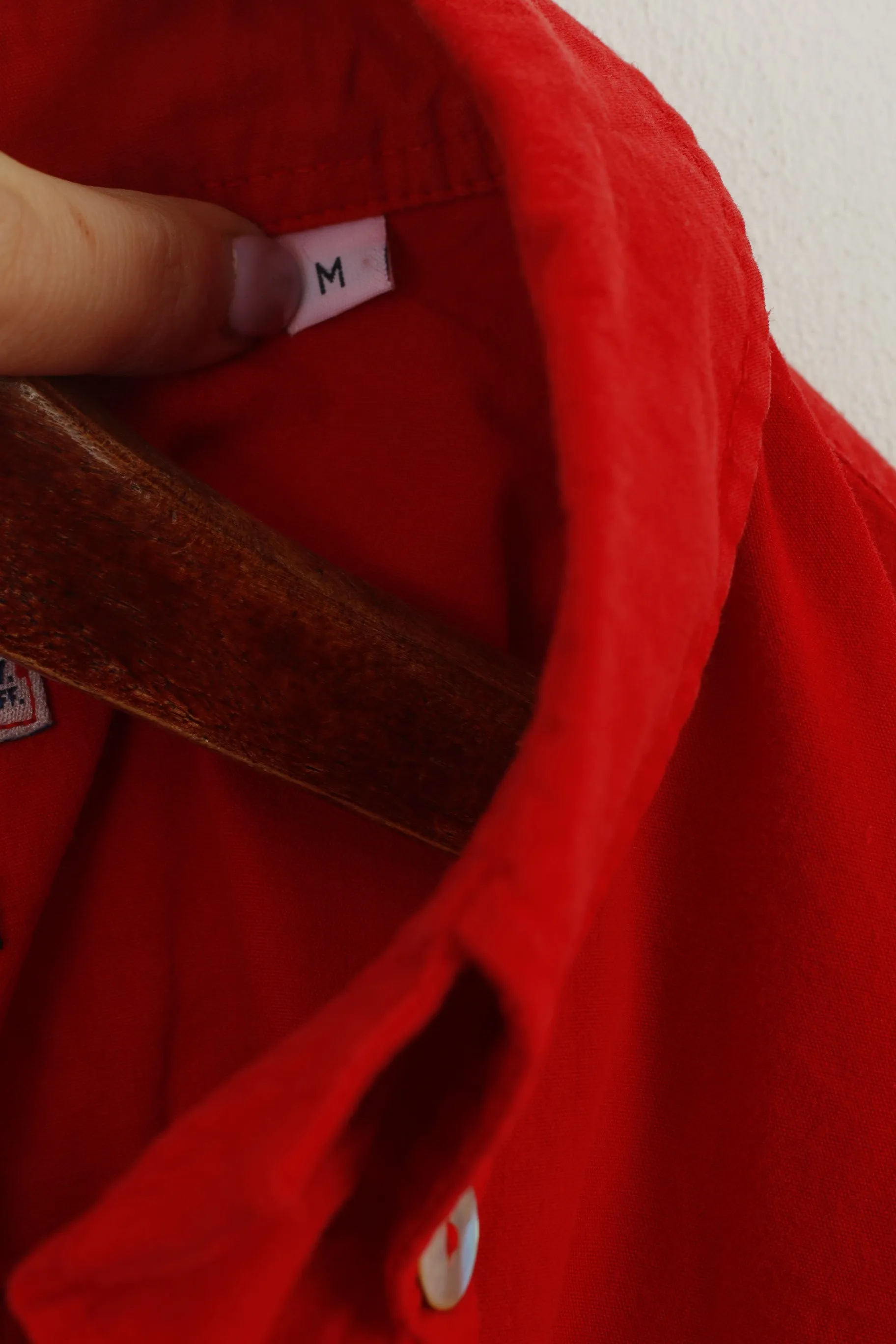 Avirex NYC Men M Casual Shirt Red Cotton Pocket Army Short Sleeve Vintage Top