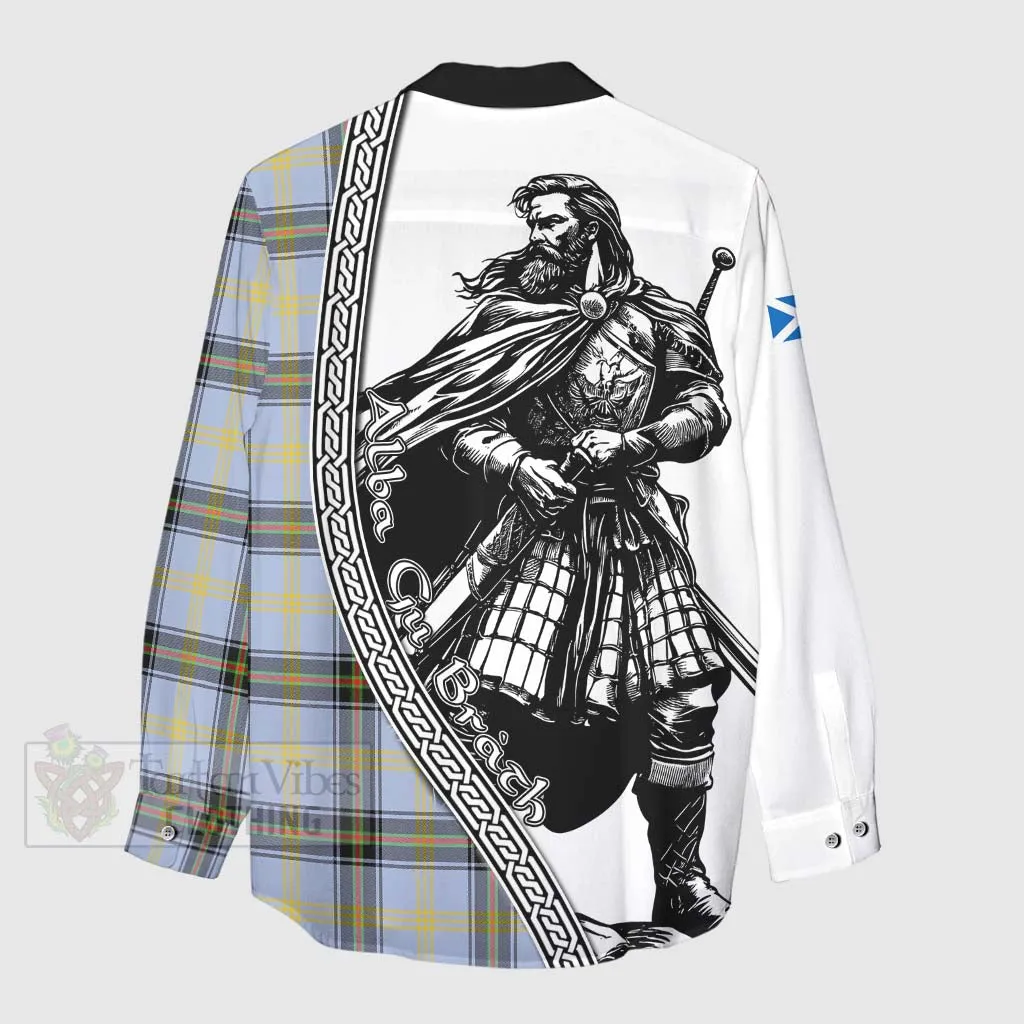 Bell Tartan Clan Crest Women's Casual Shirt with Highlander Warrior Celtic Style