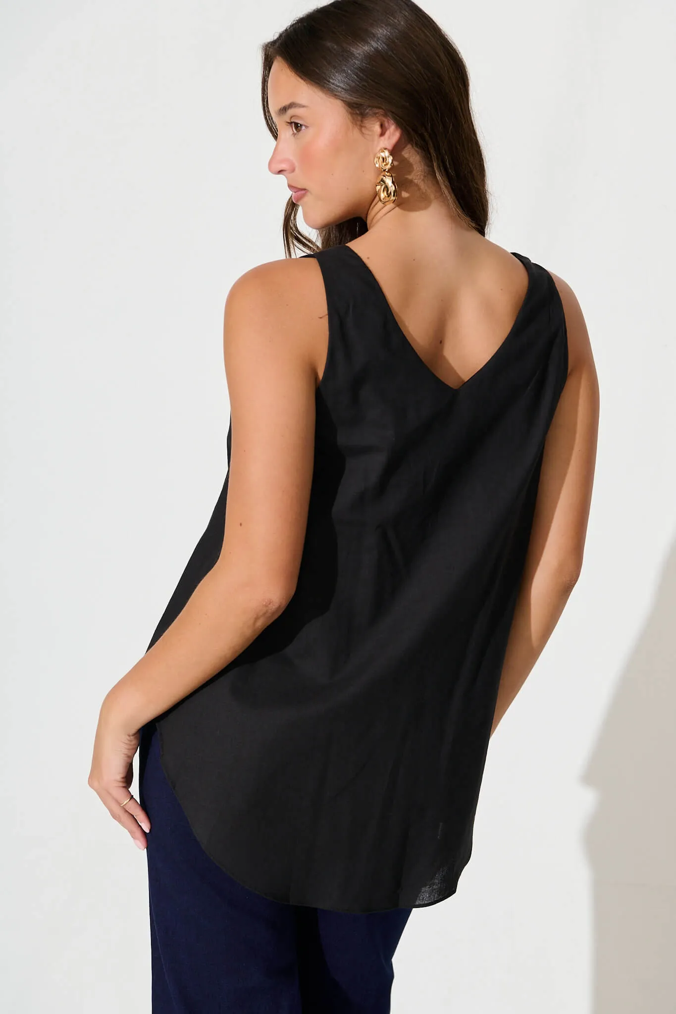 Black Cotton Linen Kaycie Blouse