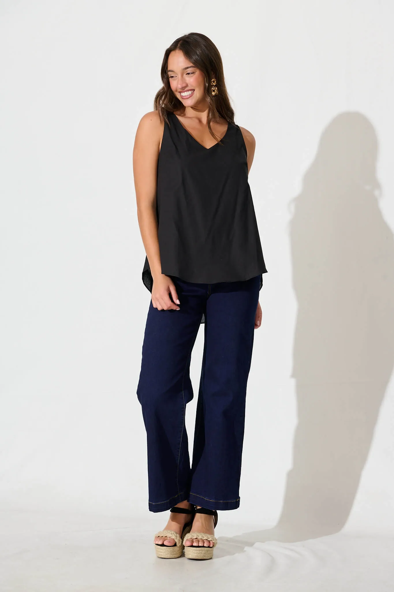 Black Cotton Linen Kaycie Blouse