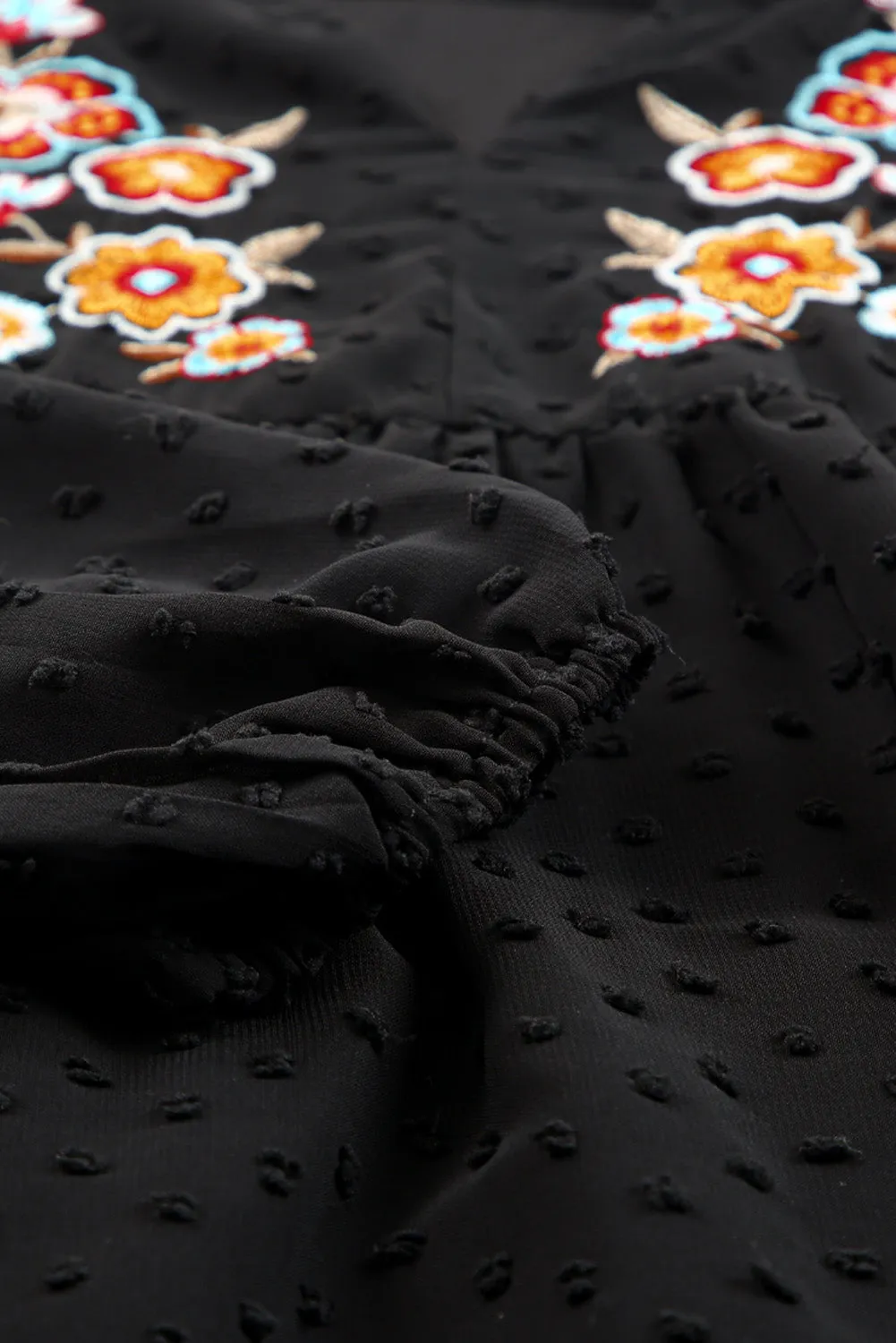 Black Embroidered Swiss Dot Texture Plus Size Blouse