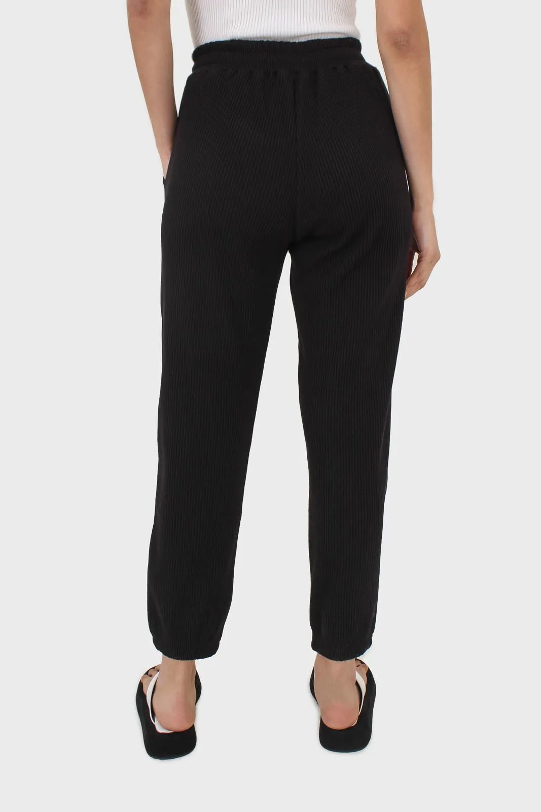 Black waffle textured relaxed trousers