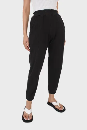 Black waffle textured relaxed trousers
