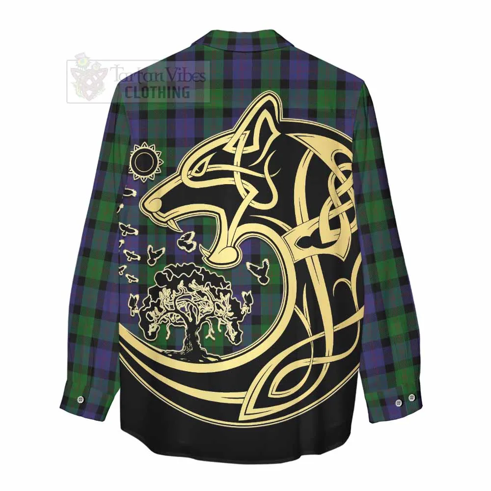 Blair Tartan Women's Casual Shirt with Family Crest Celtic Wolf Style