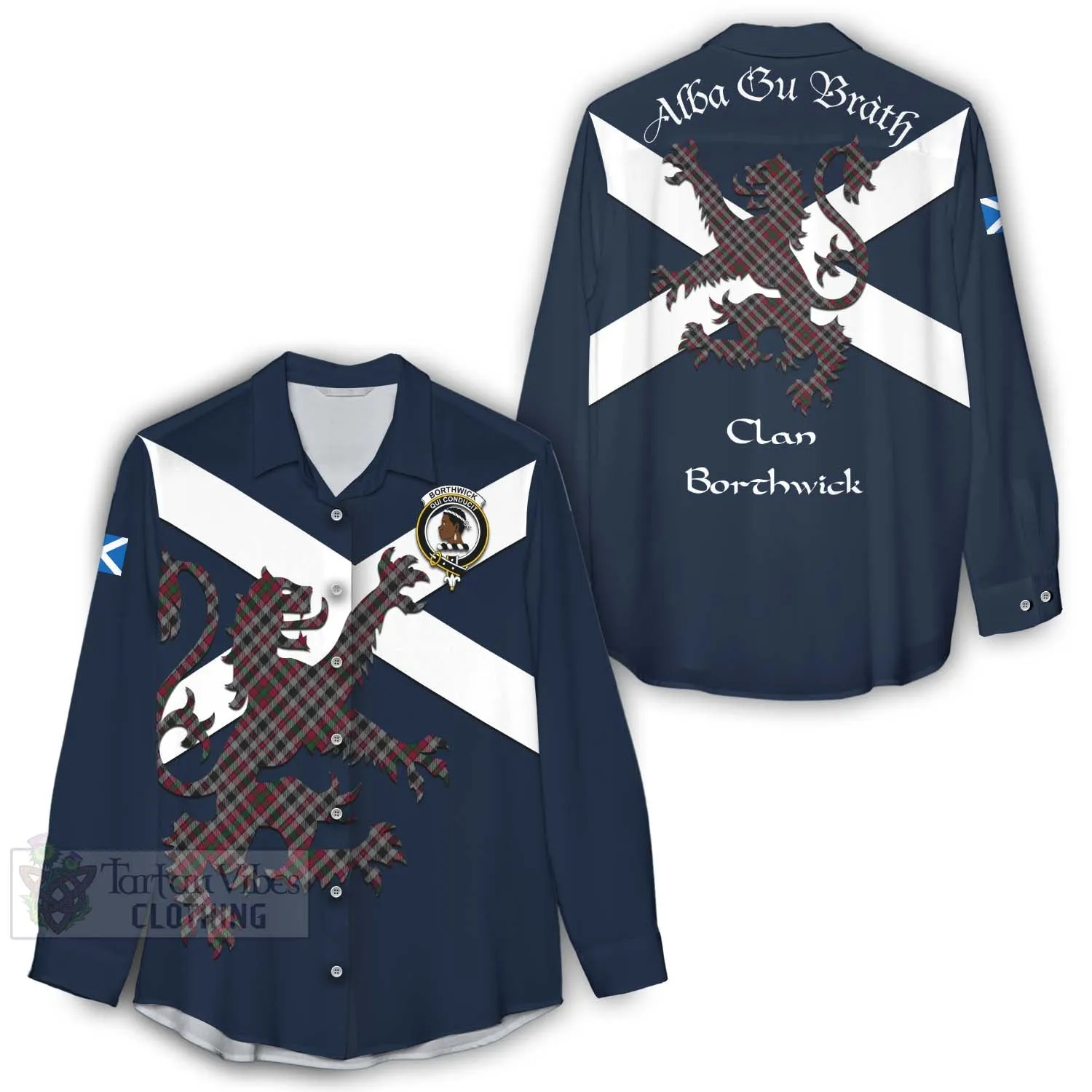 Borthwick Tartan Lion Rampant Women's Casual Shirt Proudly Display Your Heritage with Alba Gu Brath and Clan Name