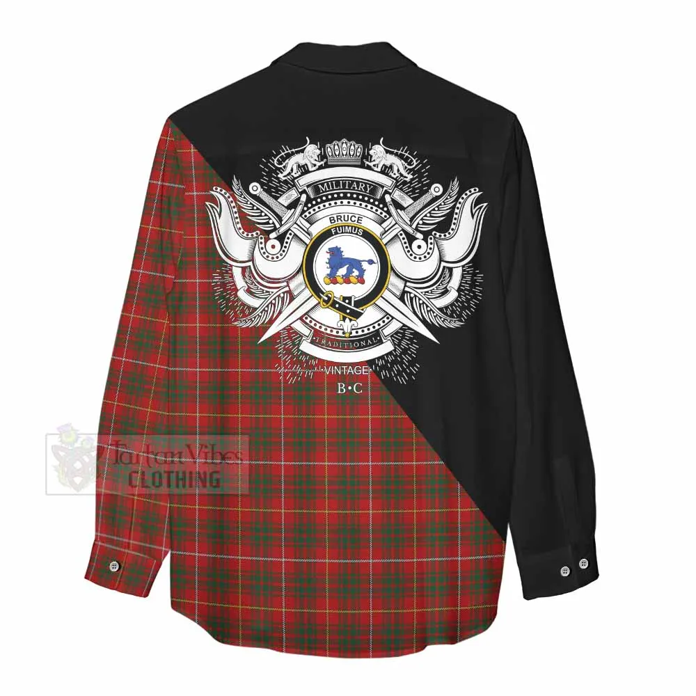 Bruce Tartan Women's Casual Shirt with Family Crest and Military Logo Style