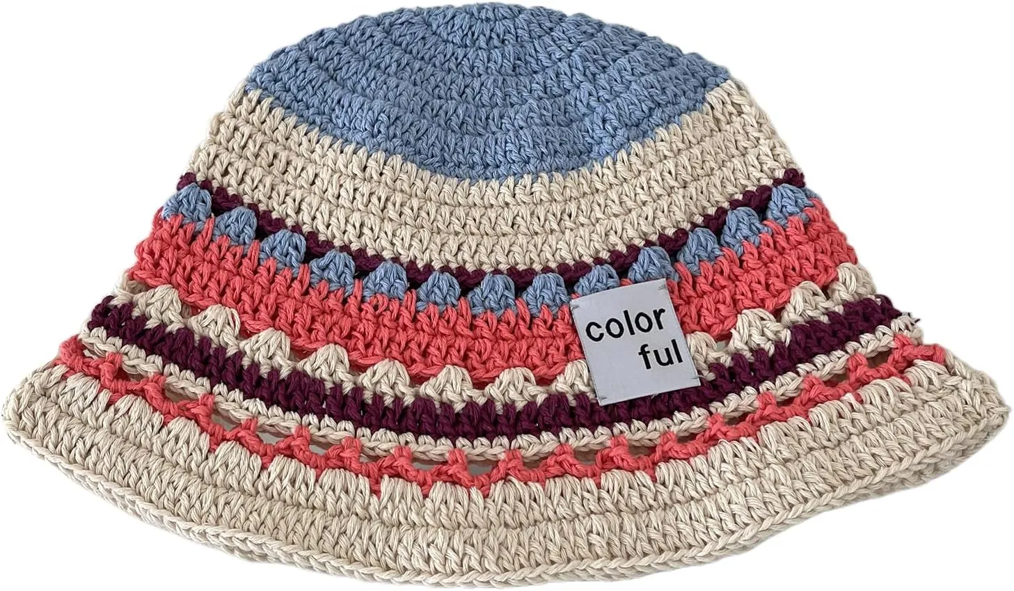 Bucket Hat,Elegant Colorful Bucket Hat Handwoven Breathable Crocheted Hat Holiday Vacation Hat Western Cloches Style