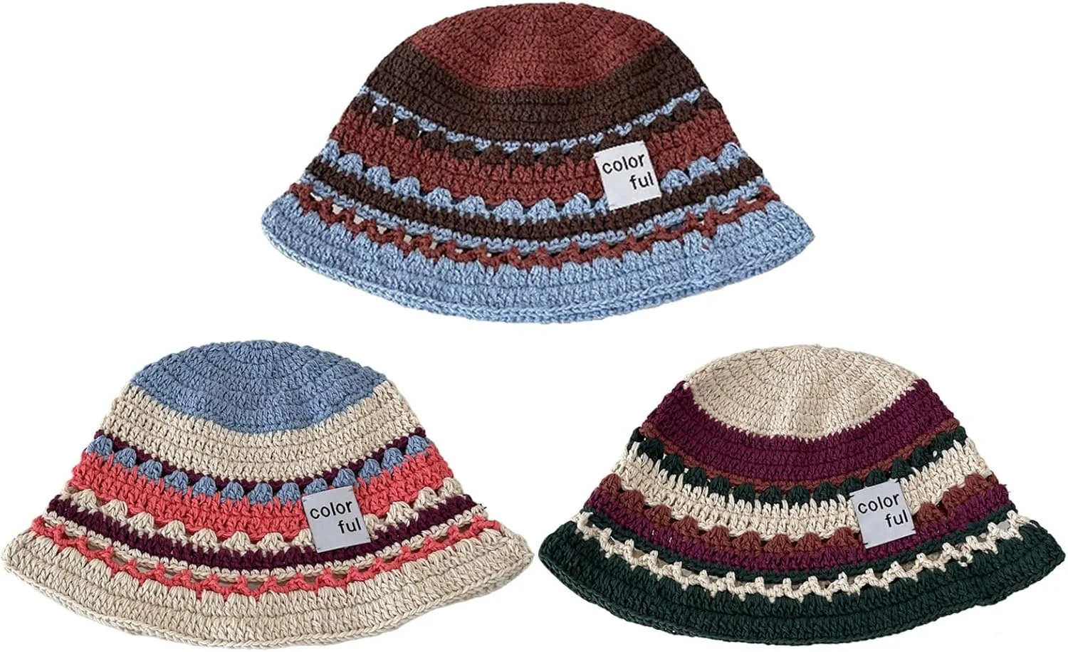 Bucket Hat,Elegant Colorful Bucket Hat Handwoven Breathable Crocheted Hat Holiday Vacation Hat Western Cloches Style
