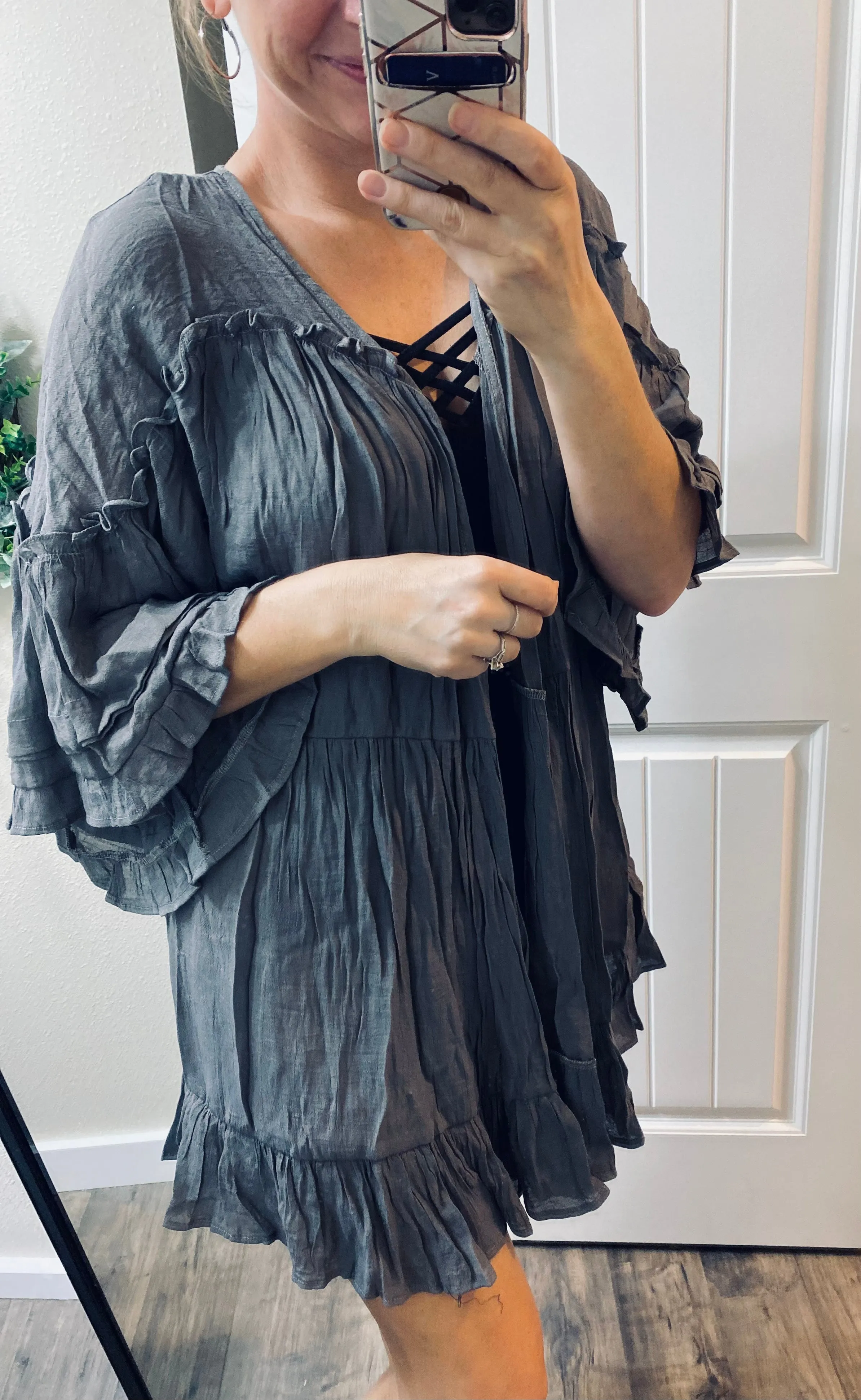 Charcoal Ruffle Cardigan
