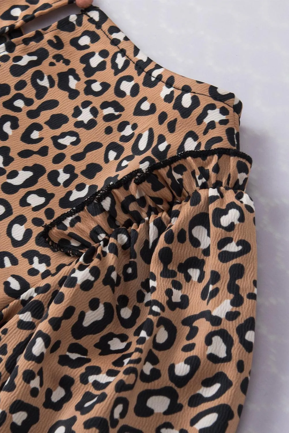 Chestnut Leopard Ruffle Flounce Sleeve Blouse