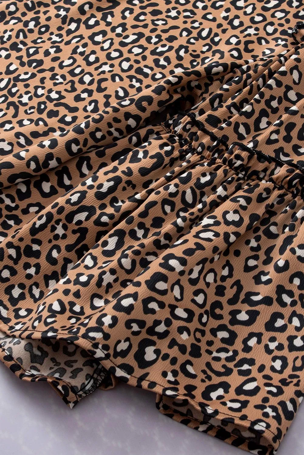 Chestnut Leopard Ruffle Flounce Sleeve Blouse