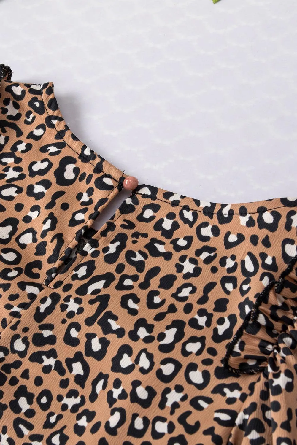 Chestnut Leopard Ruffle Flounce Sleeve Blouse