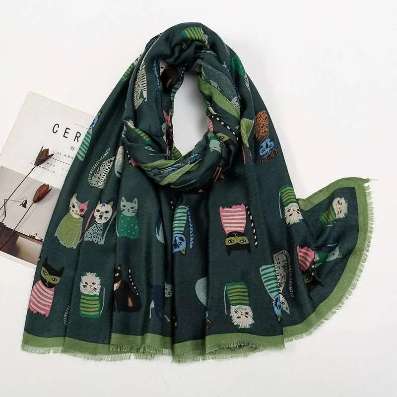 Chic Cat-Inspired Polyester Long Scarf