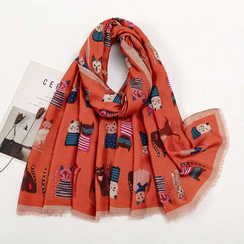 Chic Cat-Inspired Polyester Long Scarf