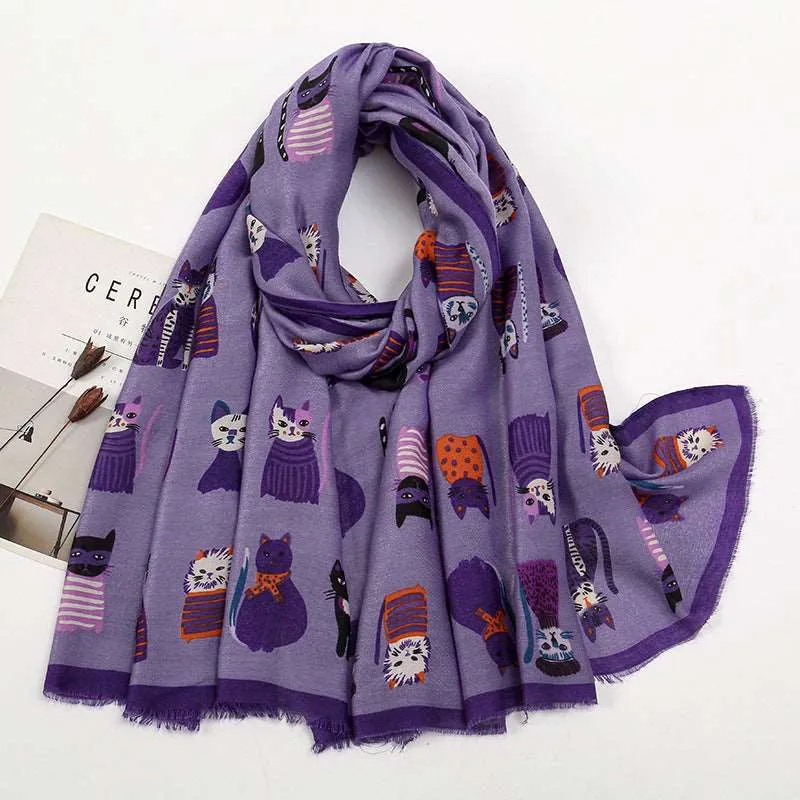 Chic Cat-Inspired Polyester Long Scarf
