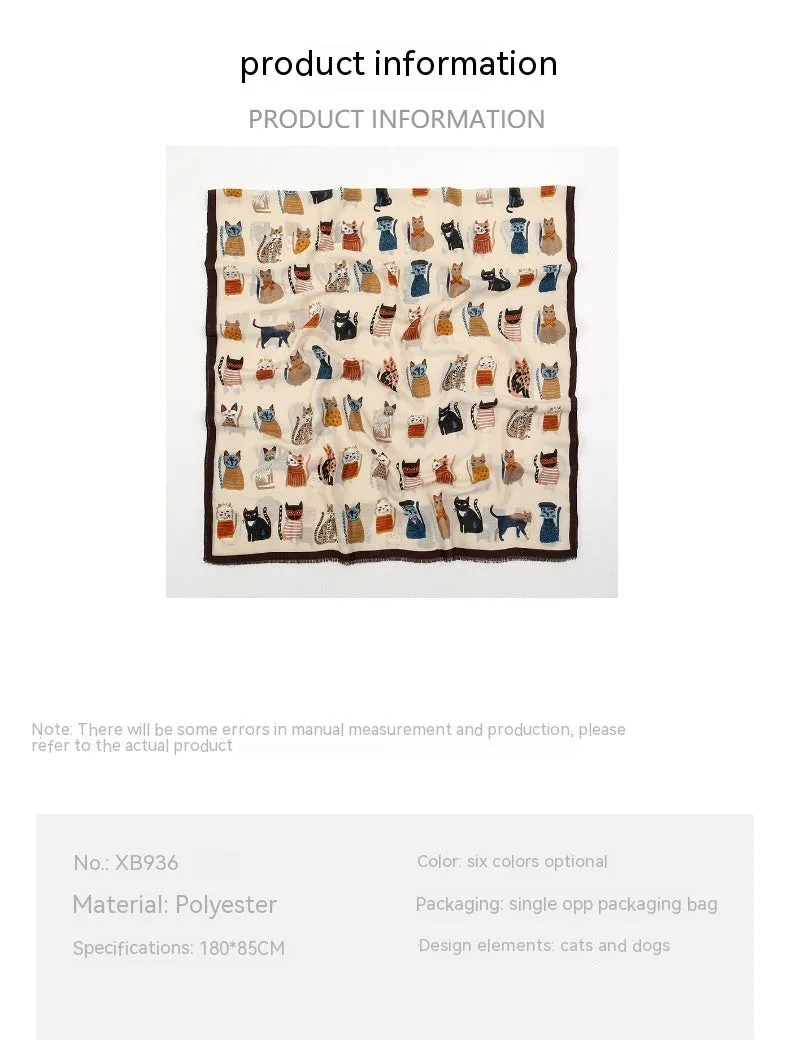 Chic Cat-Inspired Polyester Long Scarf