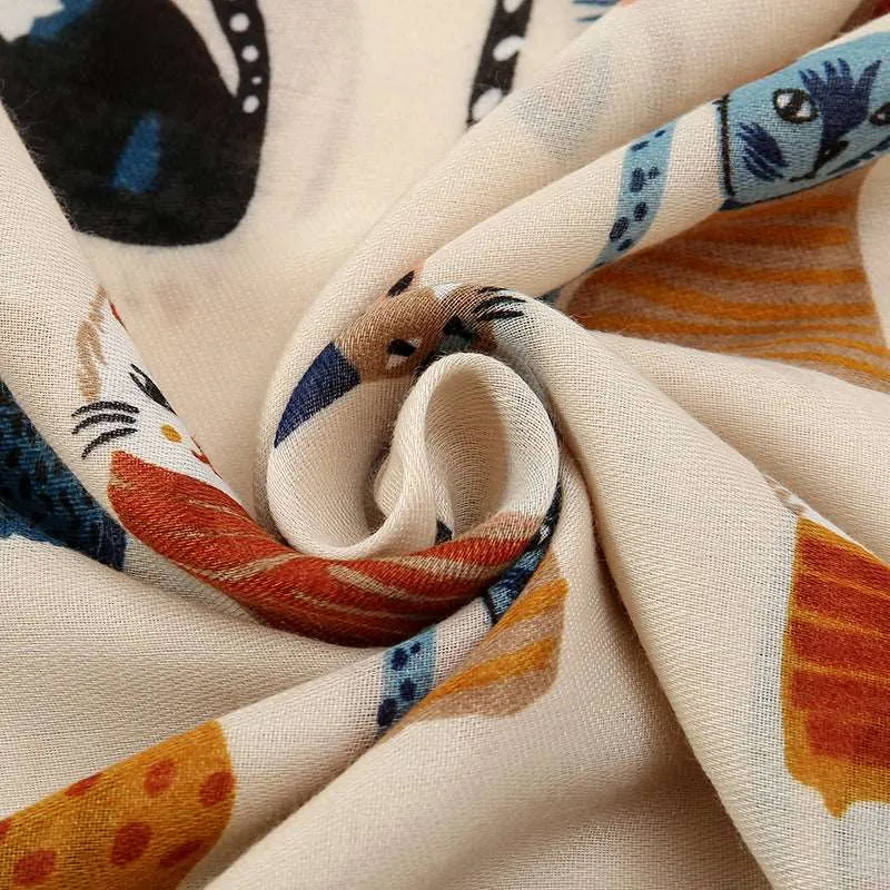 Chic Cat-Inspired Polyester Long Scarf
