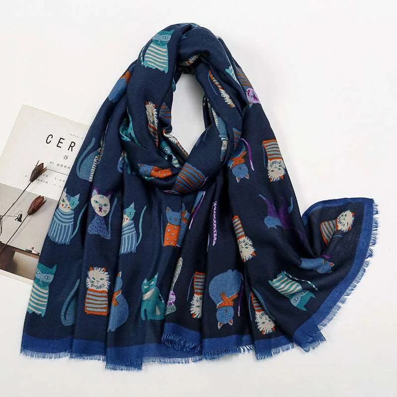 Chic Cat-Inspired Polyester Long Scarf