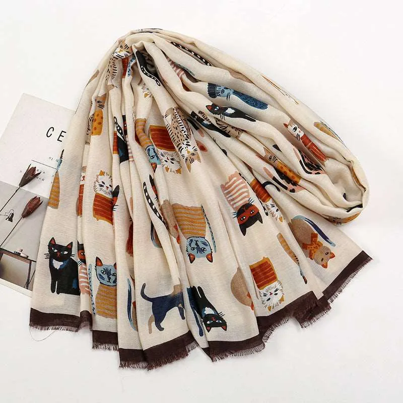 Chic Cat-Inspired Polyester Long Scarf