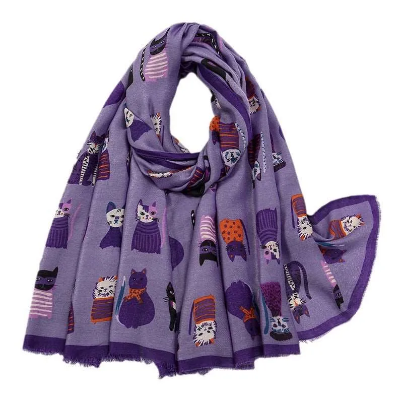 Chic Cat-Inspired Polyester Long Scarf