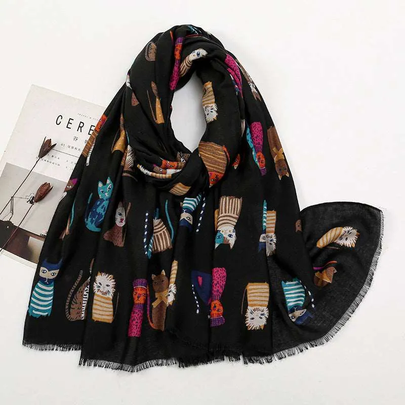 Chic Cat-Inspired Polyester Long Scarf