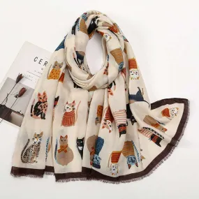 Chic Cat-Inspired Polyester Long Scarf
