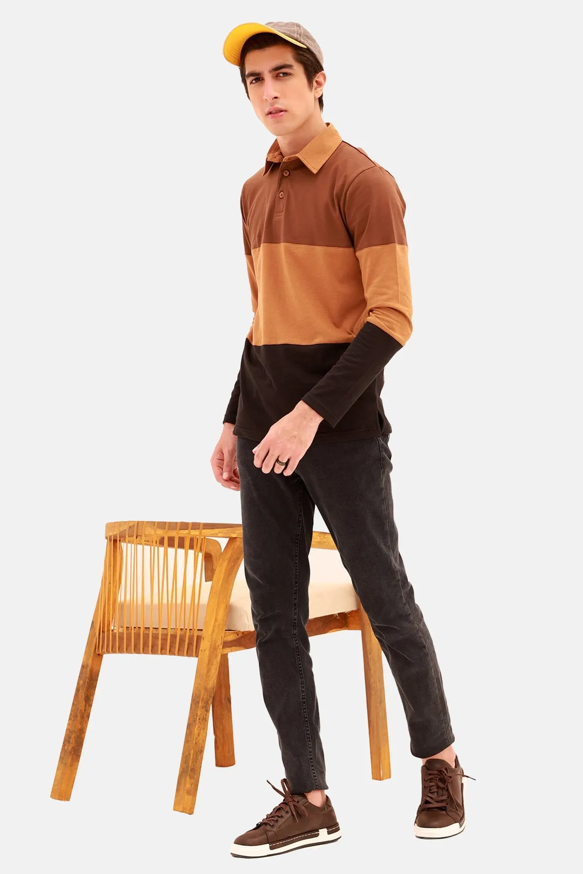 Cocoa Brown Tri-Color Rugby Polo Shirt - S22 - MP0119R