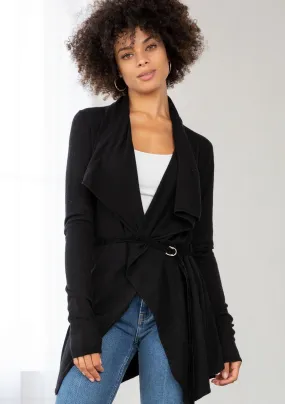 Cozy Flowy Black Belted Cardigan