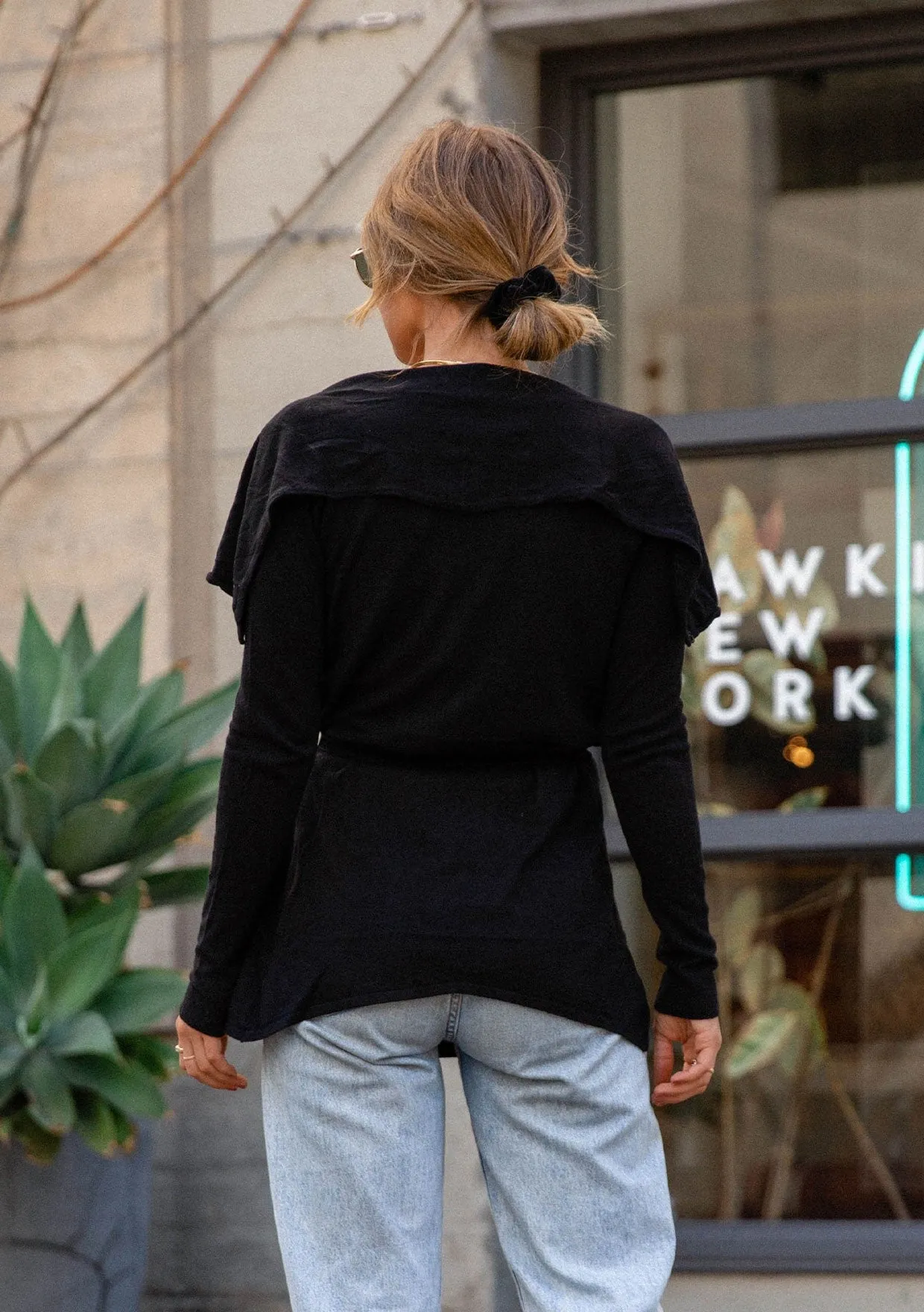 Cozy Flowy Black Belted Cardigan