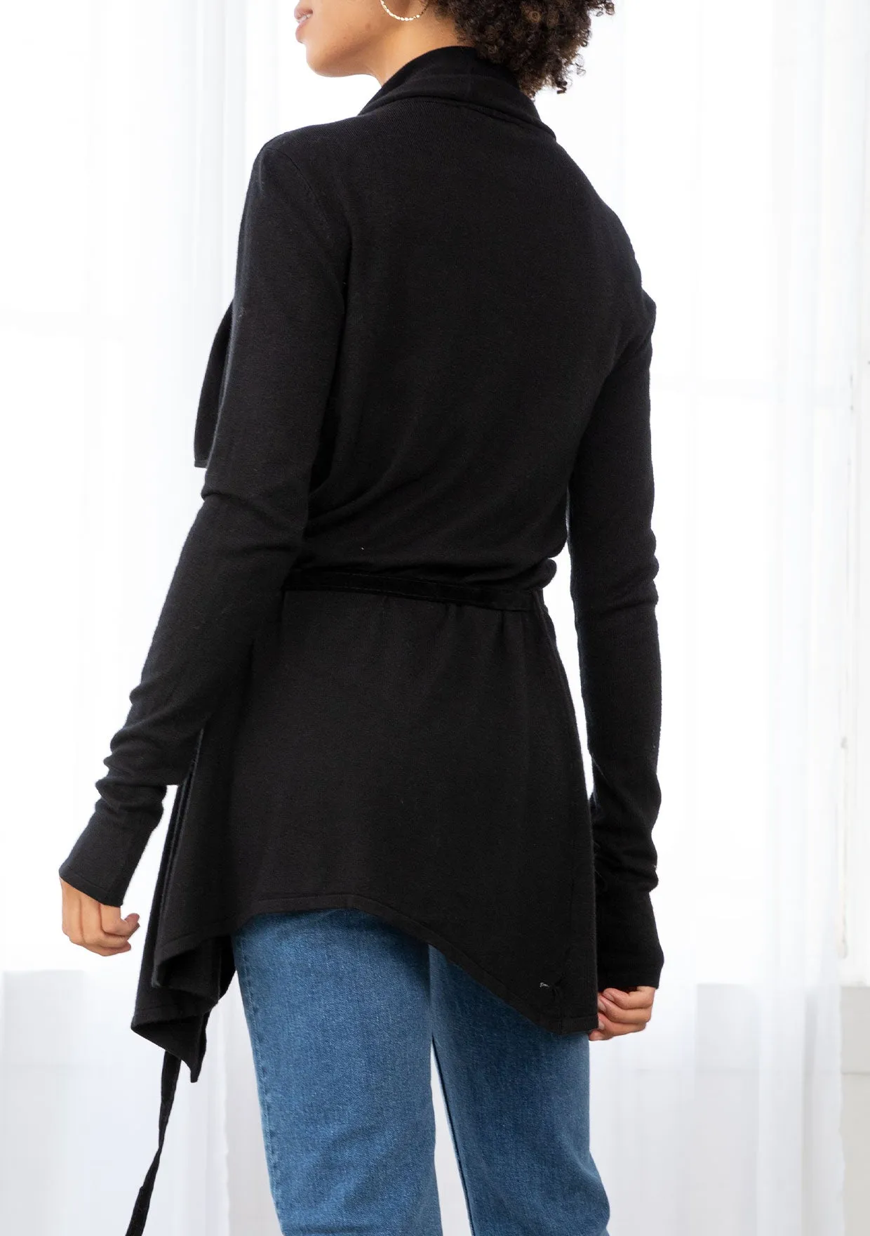 Cozy Flowy Black Belted Cardigan