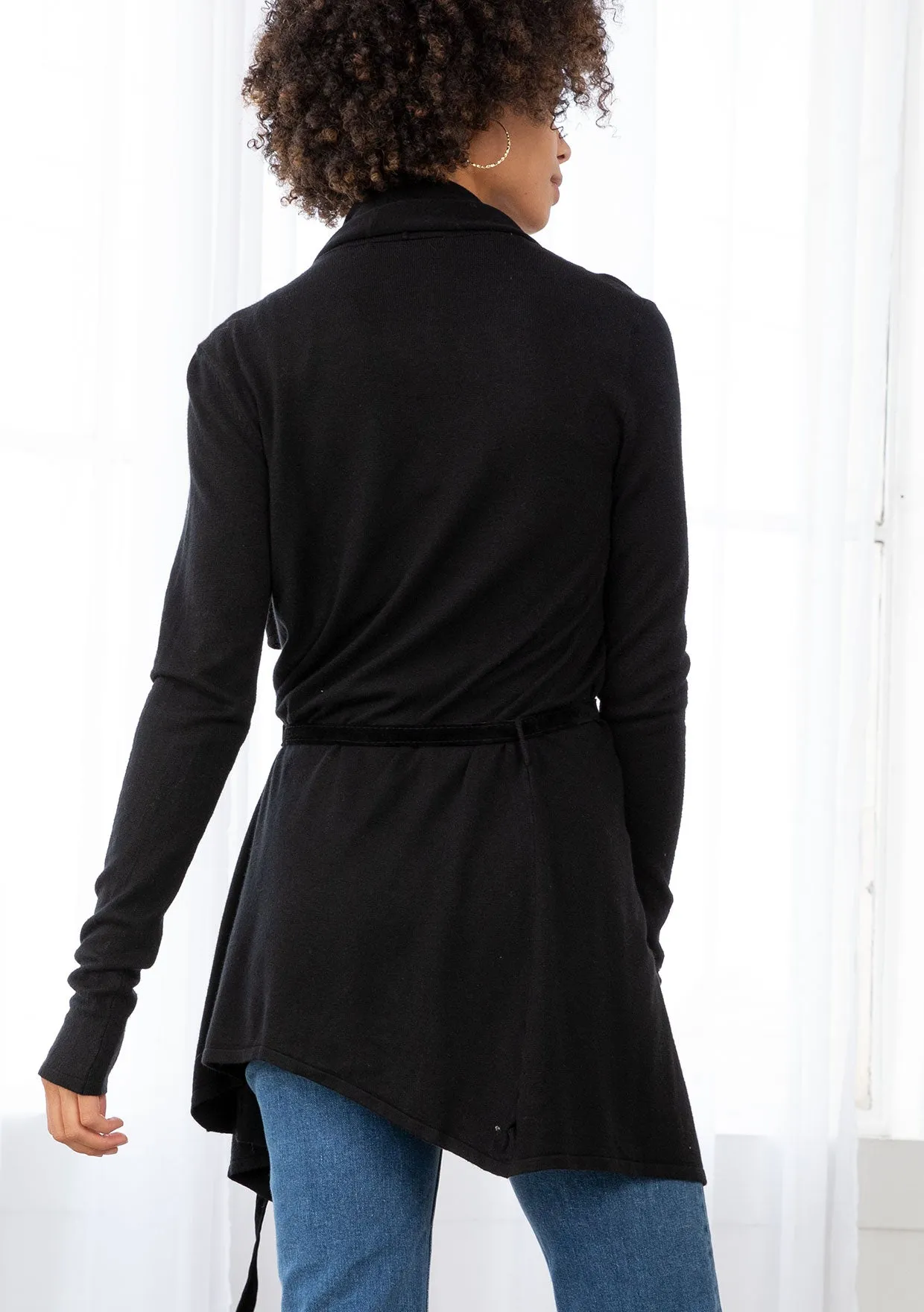 Cozy Flowy Black Belted Cardigan